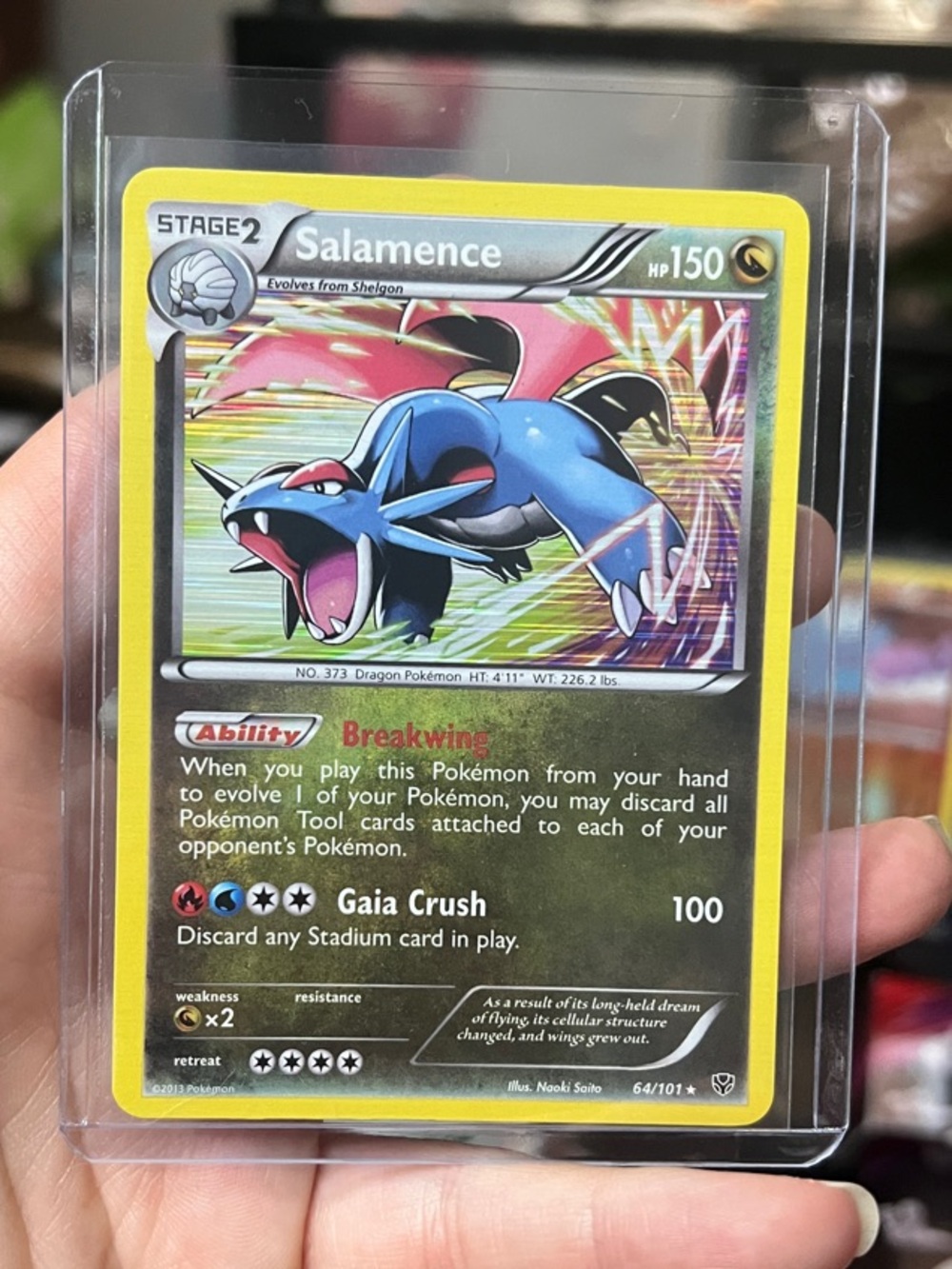 Pokemon Salamence Trading Card — Yellow Border, Blue Dragon Artwork